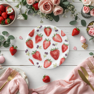 Waterverf Aardbei Baby Shower Papieren Bordje