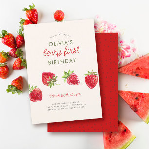Waterverf Aardbei Berry Eerste 1e verjaardag Kaart