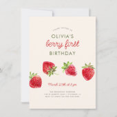 Waterverf Aardbei Berry Eerste 1e verjaardag Kaart (Voorkant)