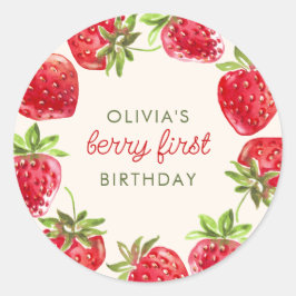 Waterverf Aardbei Berry Eerste 1e verjaardag Ronde Sticker