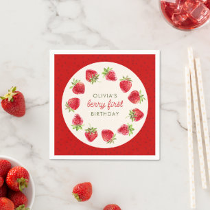 Waterverf Aardbei Berry Eerste 1e verjaardag Servet