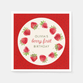 Waterverf Aardbei Berry Eerste 1e verjaardag Servet