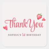 Waterverf Aardbei Berry Eerste Verjaardag Favoriet Vierkante Sticker (Voorkant)