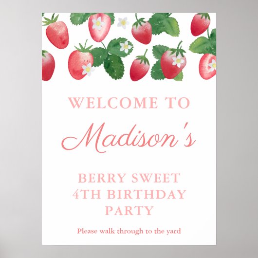 Waterverf aardbei Berry Sweet Birthday Welkom Poster (Voorkant)