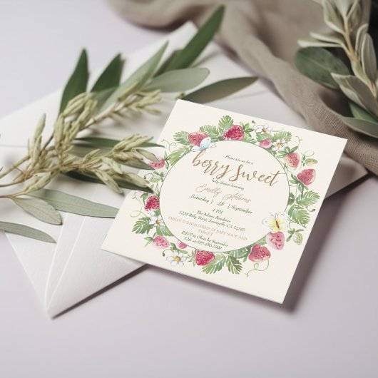 Waterverf Aardbei Bloemen Boho Baby shower Kaart