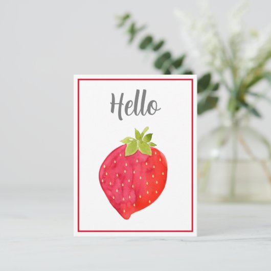 Waterverf aardbei briefkaart (Staand voorkant)