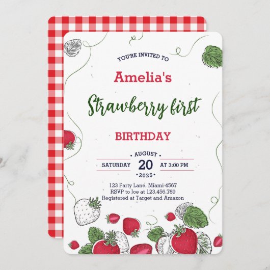 Waterverf Aardbei Eerste Verjaardag Sweet Kaart (Voorkant / Achterkant)