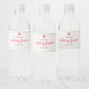 Waterverf Aardbei Eerste Verjaardag Waterfles Etiket
