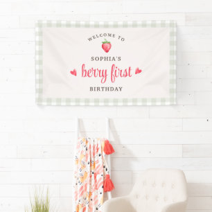 Waterverf Aardbei Eerste Verjaardag Welkom Spandoek