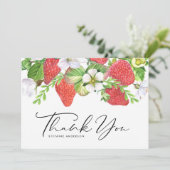 Waterverf Aardbei en Bloesems Afstuderen Bedankkaart (Staand voorkant)