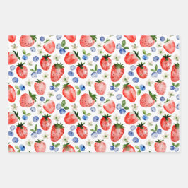 Waterverf Aardbei en Blueberry Pattern Inpakpapier Vel