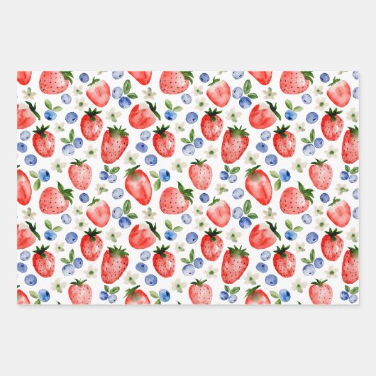 Waterverf Aardbei en Blueberry Pattern Inpakpapier Vel (Voorkant)