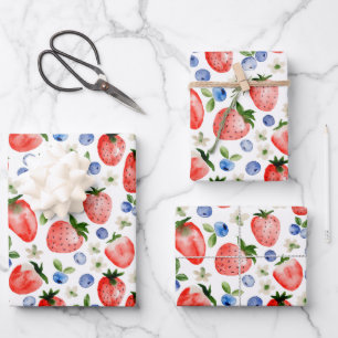 Waterverf Aardbei en Blueberry Pattern Inpakpapier Vel