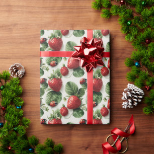Waterverf Aardbei en Lieveheersbeestje Naadloos Pa Cadeaupapier