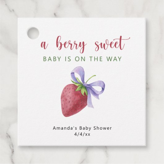 Waterverf aardbei en paarse boog Baby shower Bedankjes Labels (Voorkant)