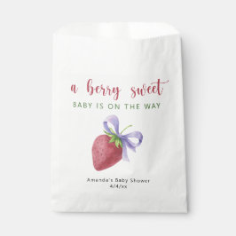 Waterverf aardbei en paarse boog Baby shower Bedankzakje