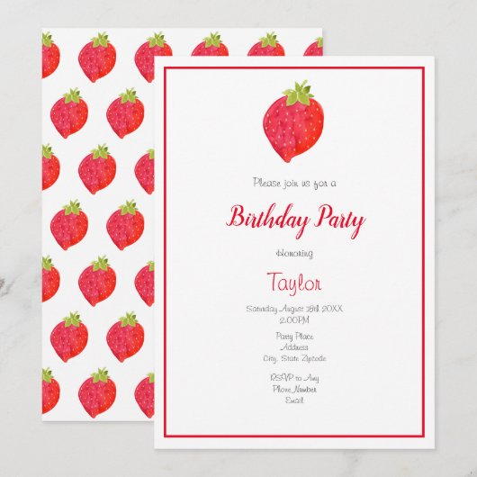 Waterverf Aardbei en Patroon Kaart (Voorkant / Achterkant)