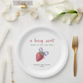Waterverf aardbei en strik Baby shower Papieren Bordje