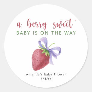 Waterverf aardbei en strik Baby shower Ronde Sticker