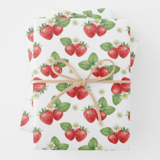 Waterverf Aardbei Fruit en Bloemen  Inpakpapier Vel