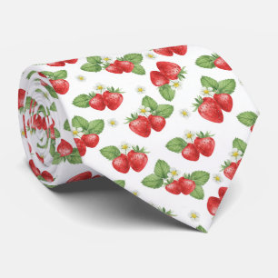 Waterverf Aardbei Fruit en Bloesem Stropdas