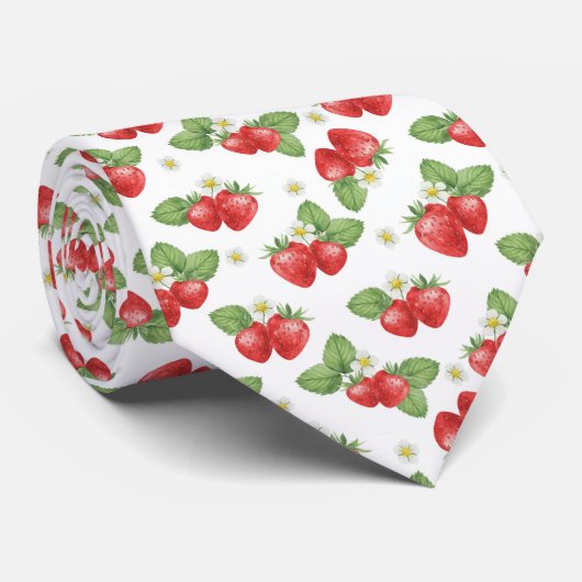 Waterverf Aardbei Fruit en Bloesem  Stropdas (Opgerold)