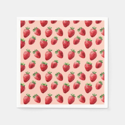 Waterverf Aardbei Fruit Pattern Pastelroze Servet (Voorkant)