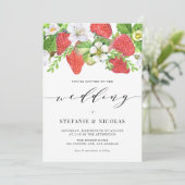 Waterverf aardbei Garland Botanische bruiloft Kaart (Staand voorkant)