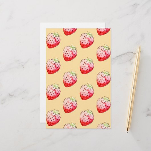 waterverf aardbei in geel briefpapier (Voorkant / Achterkant in situ)