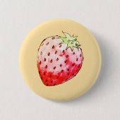 waterverf aardbei in geel ronde button 5,7 cm (Voorkant)