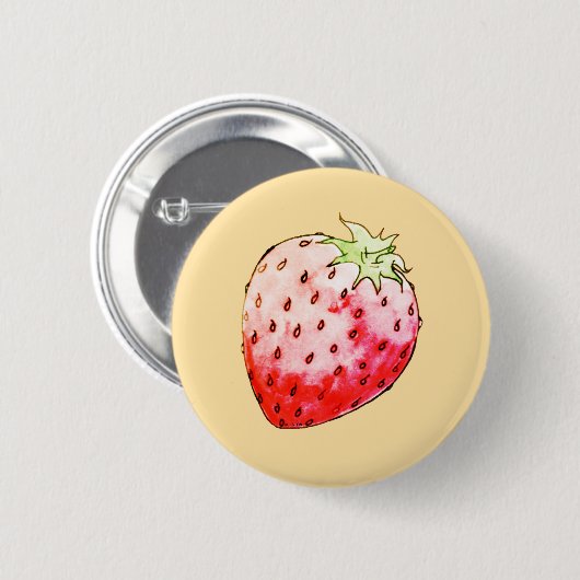 waterverf aardbei in geel ronde button 5,7 cm (Voorkant /achterkant)