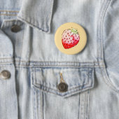 waterverf aardbei in geel ronde button 5,7 cm (In situ)