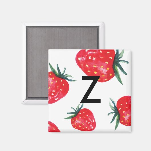 Waterverf aardbei Initiaal magneet (Voorkant / Achterkant)