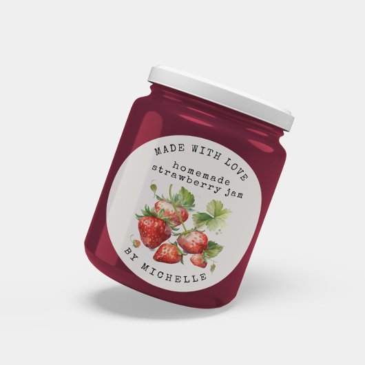 Waterverf Aardbei Jam Label Inmaak Sticker