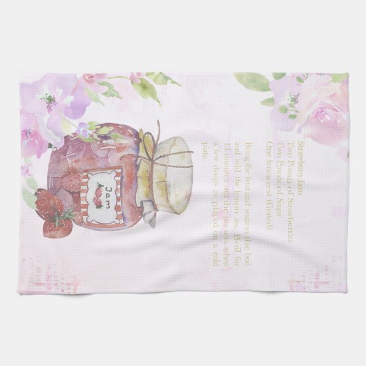 Waterverf aardbei Jam Recipe Theedoek (Horizontaal)