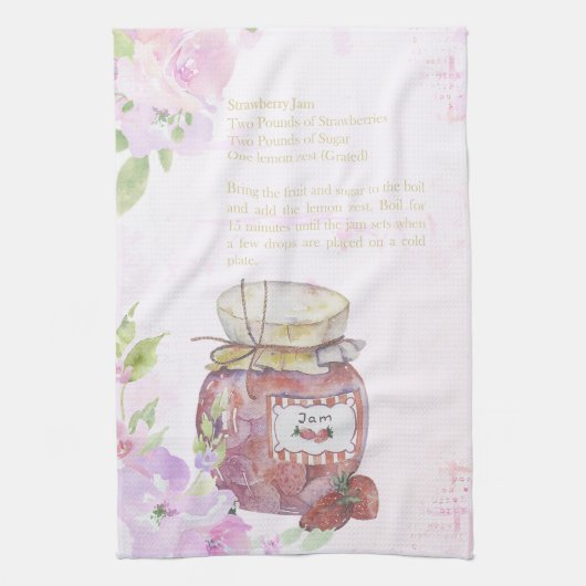 Waterverf aardbei Jam Recipe Theedoek (Verticaal)