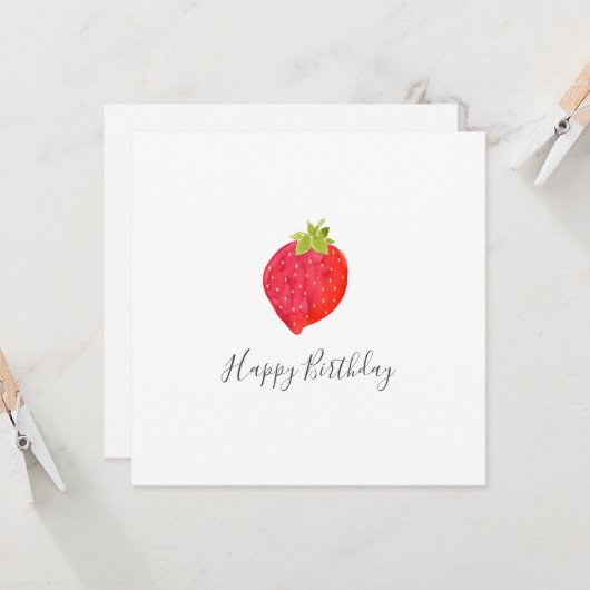 Waterverf aardbei Kaart (Voorkant / Achterkant in situ)