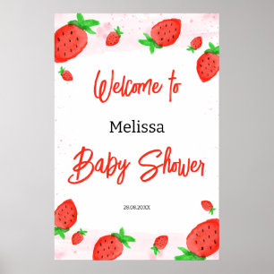 Waterverf aardbei meisje Baby shower welkom Poster