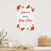 Waterverf aardbei meisje Baby shower welkom Poster (Keuken)
