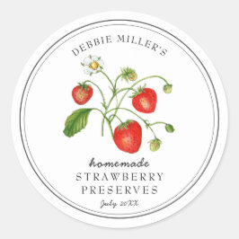 Waterverf Aardbei op witte jam pot Ronde Sticker