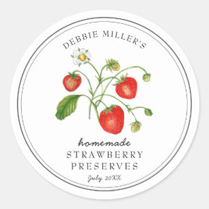 Waterverf Aardbei op witte jam pot  Ronde Sticker