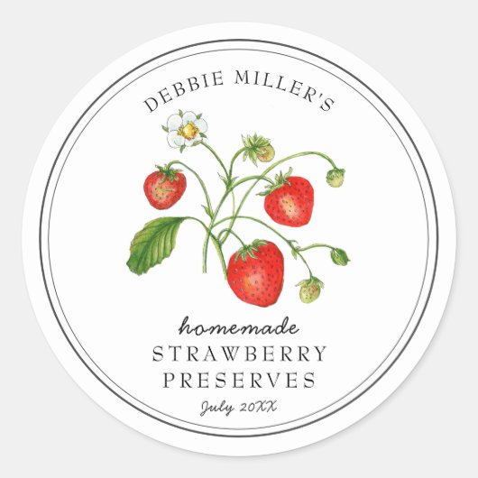 Waterverf Aardbei op witte jam pot  Ronde Sticker (Voorkant)