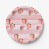 Waterverf Aardbei roze strepen Papieren Bordje (Voorkant)