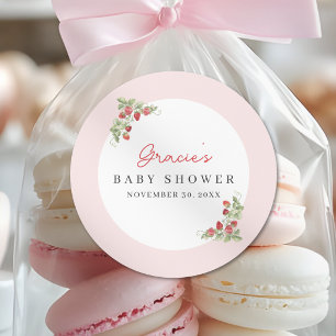 Waterverf Aardbei Whimsische Baby Shower Ronde Sticker