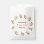 Waterverf aardbeien 1e verjaardagsfeestje bedankzakje (Voorkant)