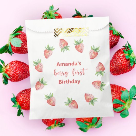 Waterverf aardbeien 1e verjaardagsfeestje bedankzakje
