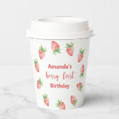 Waterverf aardbeien 1e verjaardagsfeestje papieren bekers (Achterkant)