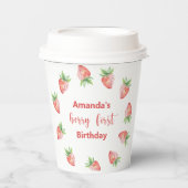 Waterverf aardbeien 1e verjaardagsfeestje papieren bekers (Voorkant)