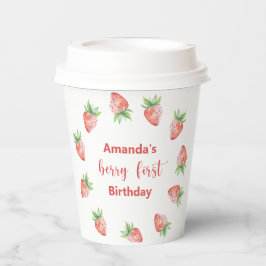Waterverf aardbeien 1e verjaardagsfeestje papieren bekers