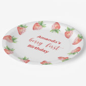 Waterverf aardbeien 1e verjaardagsfeestje papieren bordje (Gekanteld)